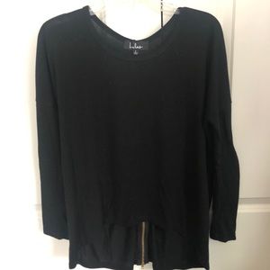 Black sweater with gold zipper